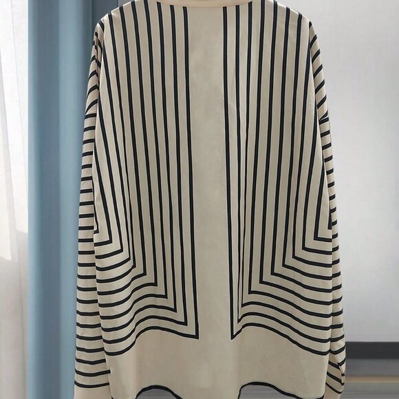 Multicolor Casual Women's Elegant Loose Fit Striped Blouse - Picture 4 of 5